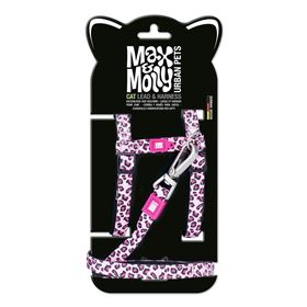 MAX & MOLLY - CONJUNTO PEITORAL + TRELA "LEOPARD PINK" PARA GATO