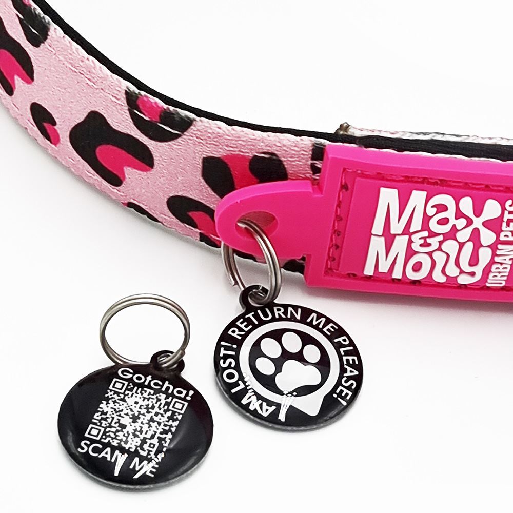 MAX & MOLLY - COLEIRA COM ID TAG "LEOPARD PINK"